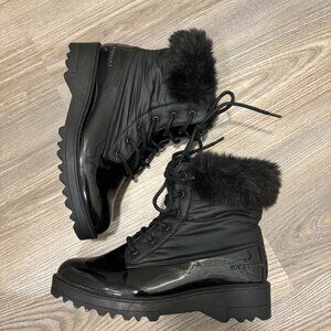 Aldo Patent Leather Waterproof Bootie with Faux Fur